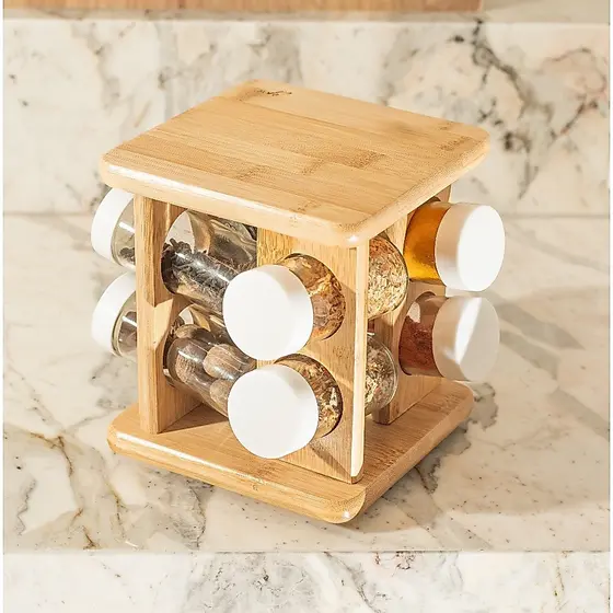 Organizador Porta Temperos Giratório 9 Peças Keep Bambu Ou