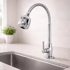 Torneira Cozinha Gourmet Inox Bancada Bica 360° Duplo Jato Rosca 1/2 Flexível Spray e Jato