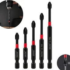 Kit 5 Bits Ponteiras PH2 Phillips Manéticas de Impacto Aço S2 Reforçado 50 a 150mm Parafusadeira