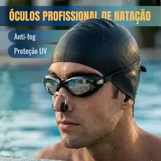 Oculos Profissional de Natação Antiembaçante UV com Protetor de Ouvido Mergulho Natação