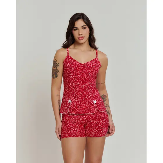 Baby Doll Sem Bojo e Sem Renda Com Estampa de Coração - Tecido Premium para dia dos namorados