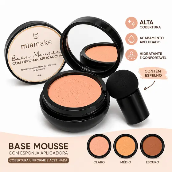 BB Cream Base Corretivo Mia Make 18g com Esponja Aplicadora Cobertura Uniforme