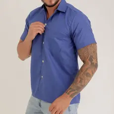 Camisa Social Masculina Manga Curta Lisa com Bolso – Elegante para Trabalho e Eventos