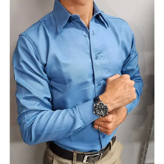 Camisa Social Manga Longa Slim Fit De Algodão e Linho  Premium Congresso Assembleia Reunião