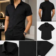 Camisa Social Masculina Manga Curta com Bolso Lisa Premium Casual Elegante Slim Fit