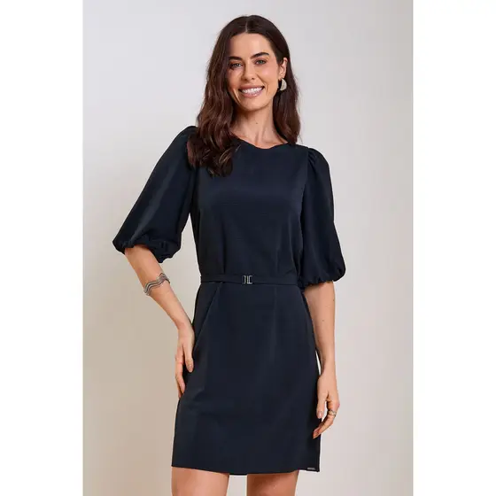 Vestido Feminino Curto Manga Bufante Marialícia Preto