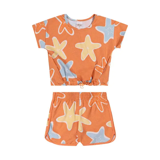Conjunto Curto Infantil Menina Estrela-do-Mar Elian Laranja