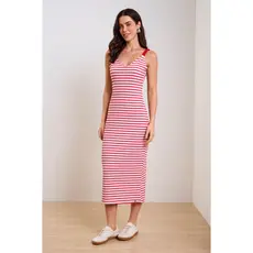 Vestido Feminino Listrado Marialícia Vermelho