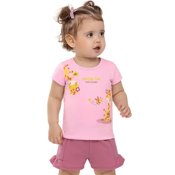 Conjunto Bebê Menina Girafinhas Elian Rosa