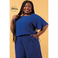 Blusa Feminina Texturizada Manga Larga Marialícia Azul