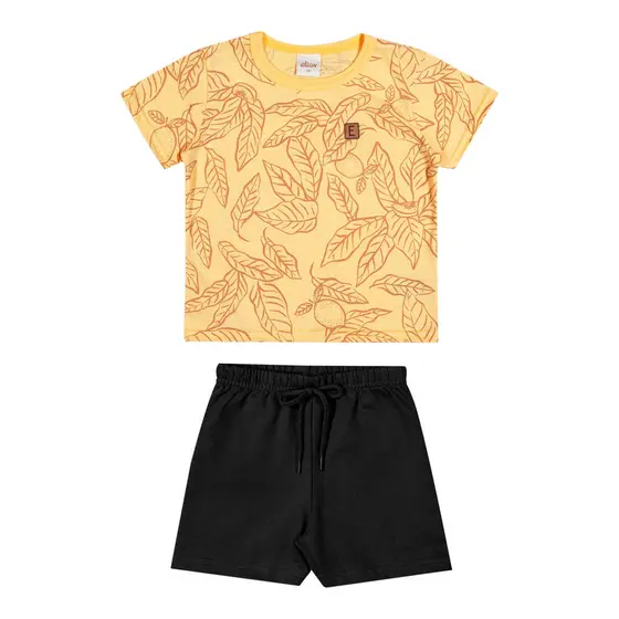 Conjunto Infantil Menino Folhas Flamê Elian Amarelo