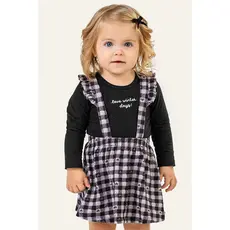 Conjunto Bebê Menina Body e Salopete Xadrez Colorittá Preto