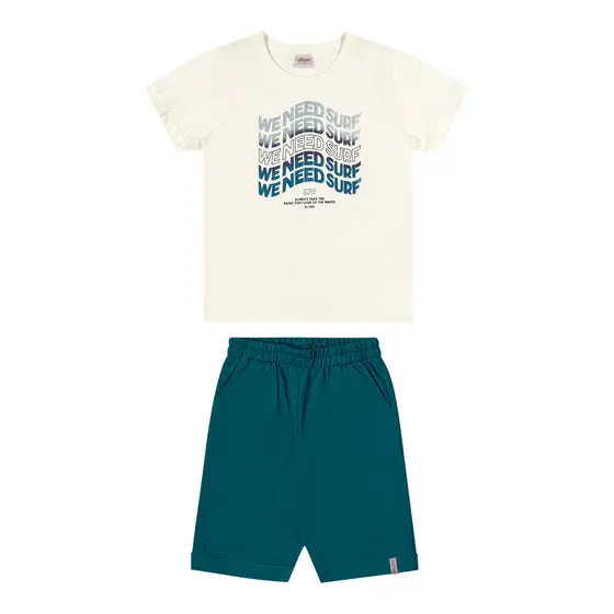 Conjunto Curto Infantil Menino Malha Flamê Elian Bege