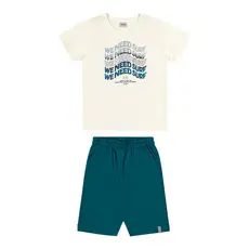 Conjunto Curto Infantil Menino Malha Flamê Elian Bege
