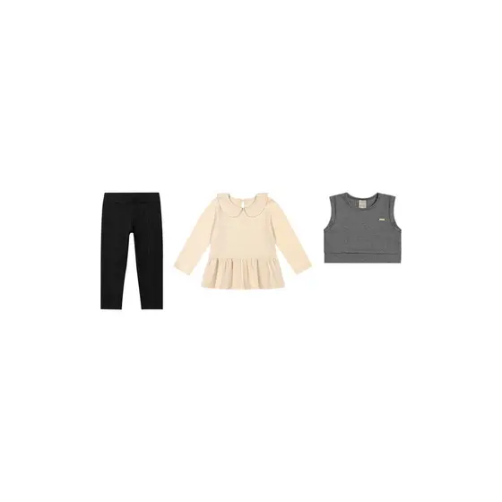 Conjunto Longo Infantil Menina Com Colete Colorittá Bege