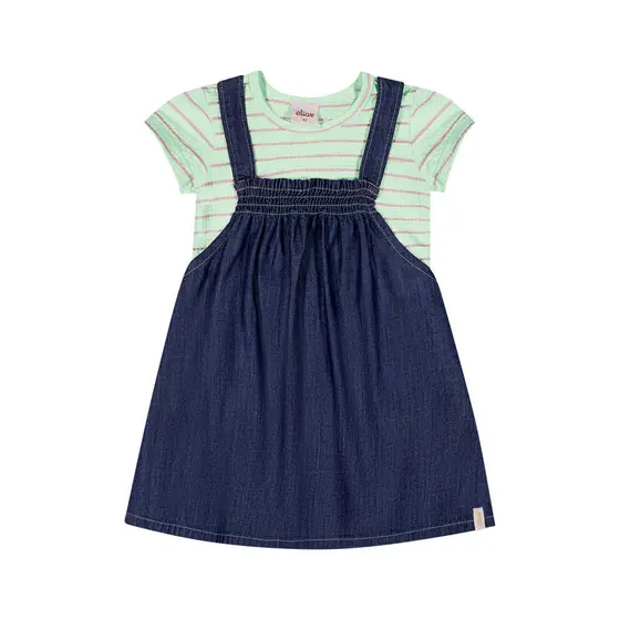 Conjunto Infantil Menina Salopete Jeans e Blusa Elian Verde
