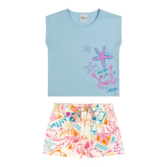 Conjunto Infantil Menina Caranguejo Elian Azul