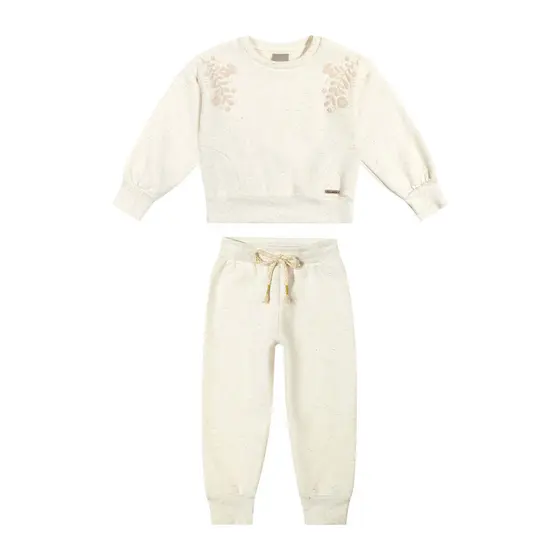 Conjunto Infantil Menina Moletom Floral Colorittá Bege