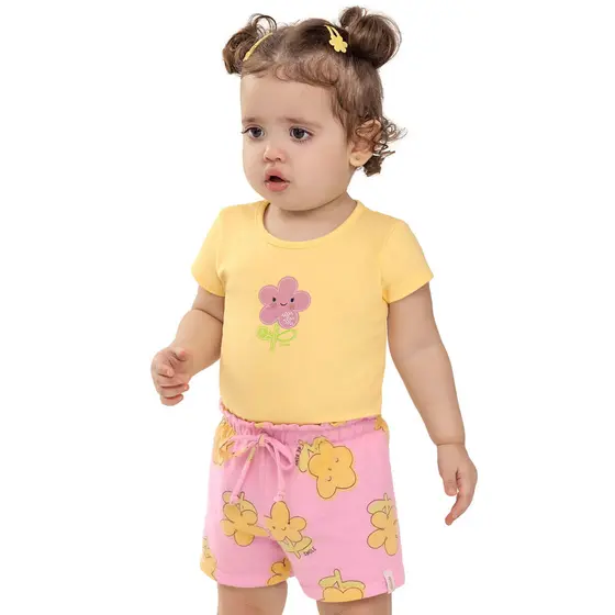 Conjunto Bebê Menina Glitter Florzinha Elian Amarelo