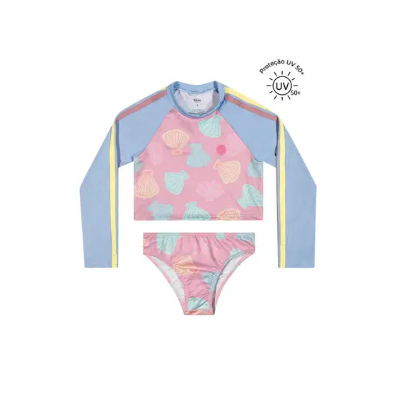 Conjunto de Praia Infantil Menina Proteção UV Elian Rosa