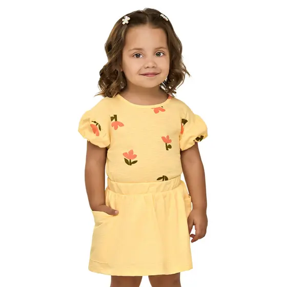 Conjunto Infantil Menina Manga Balonê Elian Amarelo