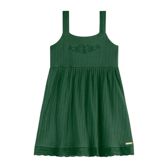 Vestido Infantil Menina Canelado Bordado Colorittá Verde