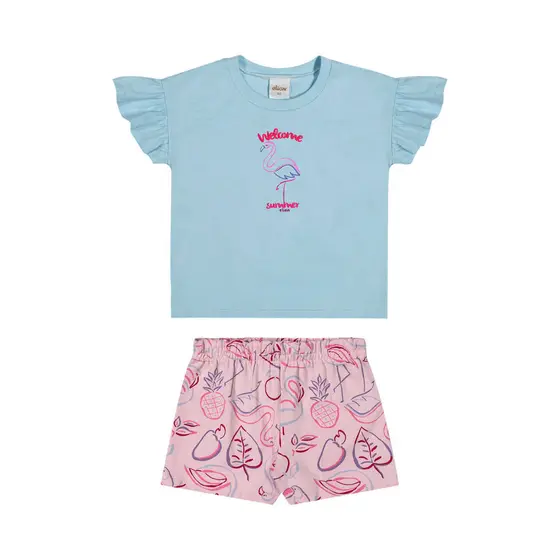 Conjunto Infantil Menina Flamingo Elian Azul