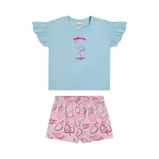 Conjunto Infantil Menina Flamingo Elian Azul