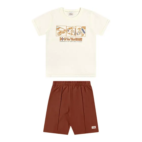 Conjunto Infantil Menino Texturizado Skate Elian Bege