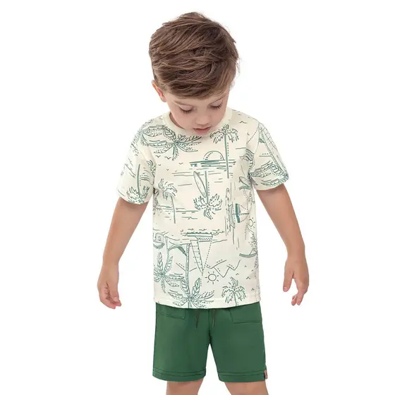 Conjunto Curto Infantil Menino Tropical Elian Bege