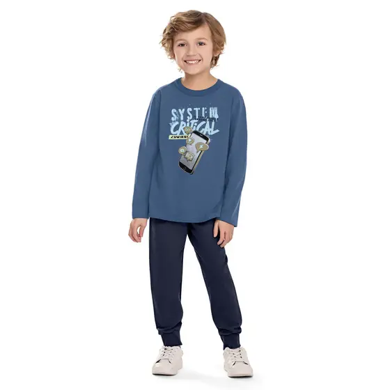 Conjunto Longo Infantil Menino Estampado Elian Azul