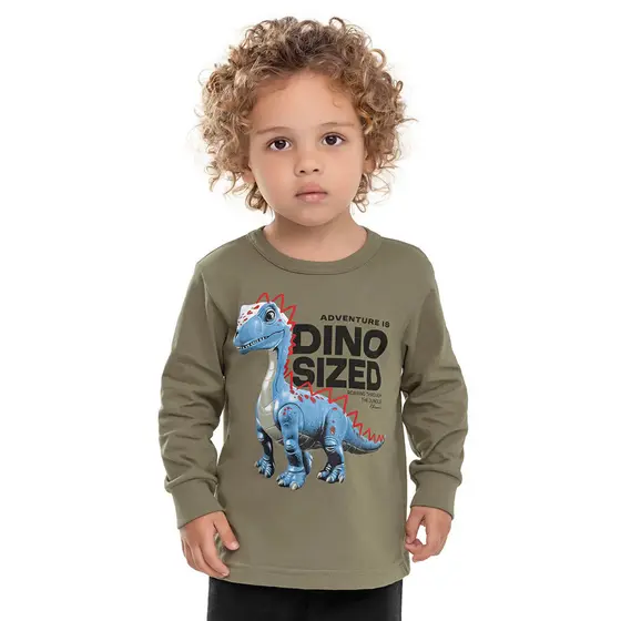 Camiseta Longa Infantil Menino Dinossauro Elian Verde