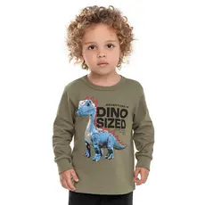 Camiseta Longa Infantil Menino Dinossauro Elian Verde