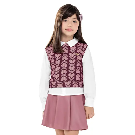 Conjunto Infantil Menina Colete Corações Colorittá Branco