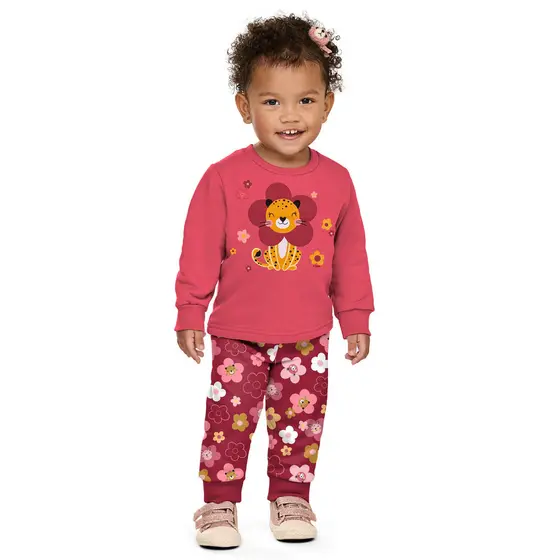 Conjunto Longo Bebê Menina Moletom Elian Rosa