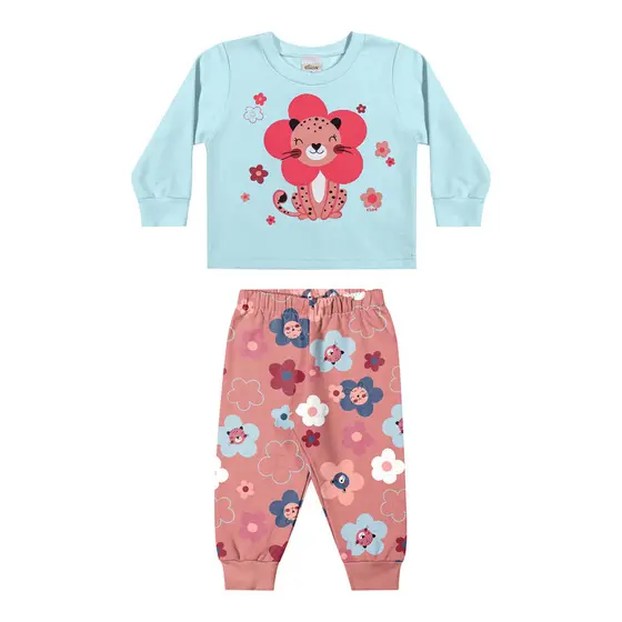 Conjunto Longo Bebê Menina Moletom Elian Azul