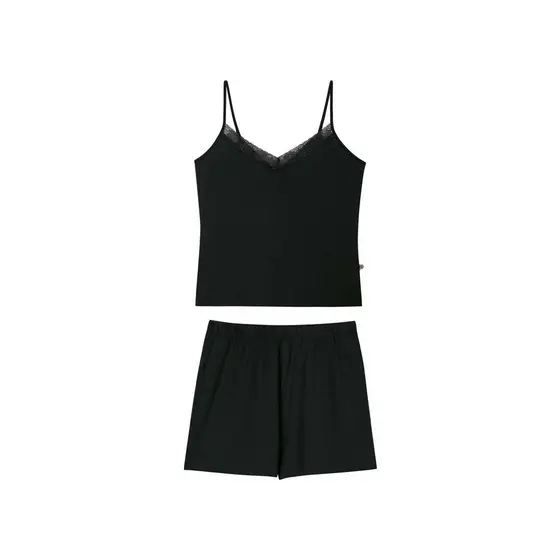 Pijama Curto Feminino Viscose Renda Marialícia Preto