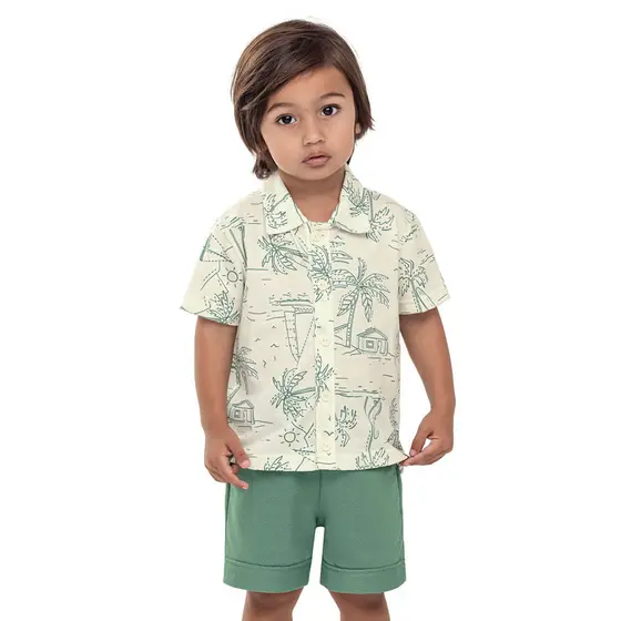 Conjunto Social Infantil Menino Tropical Elian Bege