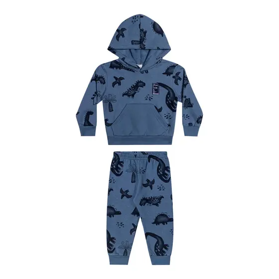 Conjunto Infantil Menino Dinos Com Capuz Elian Azul