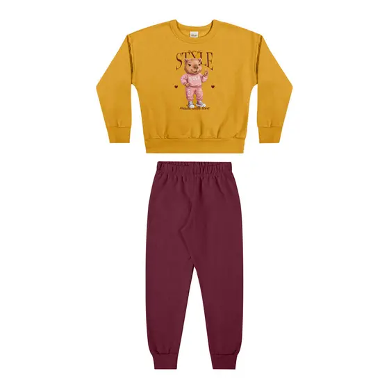 Conjunto Infantil Menina Estampado Moletom Elian Amarelo
