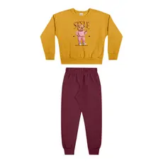Conjunto Infantil Menina Estampado Moletom Elian Amarelo