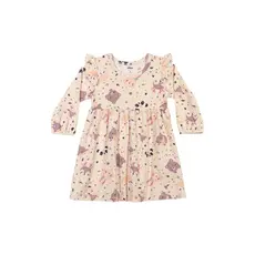 Vestido Bebê Menina Manga Longa Bichinhos Elian Bege