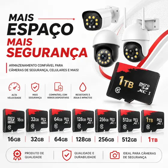 Cartão Micro SD Ultra 16GB-512GB 1TB  c/Adaptador Celular Câmera de Segurança