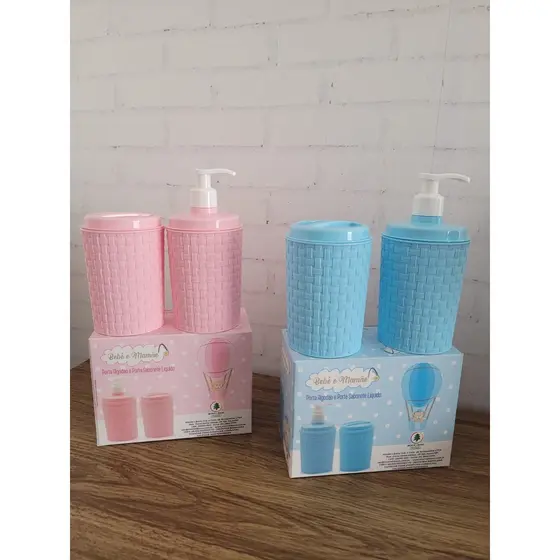 Kit Porta Algodão e Sabonete Liquido Bebê