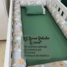 Kit Protetor de Berço Rolinho 6 Peças 100% Algodão Varias Cores - Menino e Menina