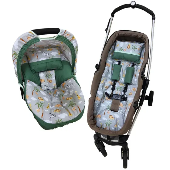 Kit Capa para Bebê Conforto + Capota e Protetores  e Capa para Colchonete com Protetores de Cinto