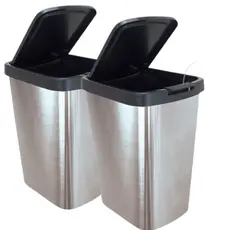 Kit com até 2 Lixeiras Cesto 09 Litros | Design Inox Com Tampa Click Label | Lixeira Escritório Lixeira Banheiro