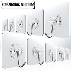 KIT Até 20 Kit Ganchos Adesivos Transparentes Multiuso Doméstico – Suporte Forte para Parede, Cozinha e Banheiro Casa ar