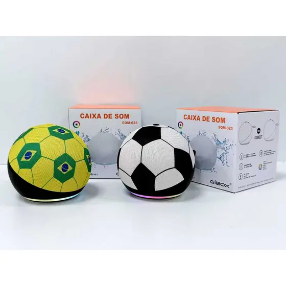 Caixa de Som Bluetooth Portátil Bola Futebol Brasil TWS LED RGB GIBOX SOM-023