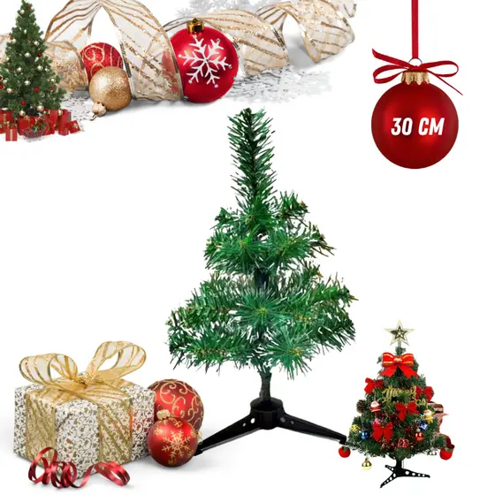 Árvore de Natal de Mesa 30cm Robusta e Bem Cheia Versátil Compacta Charmosa